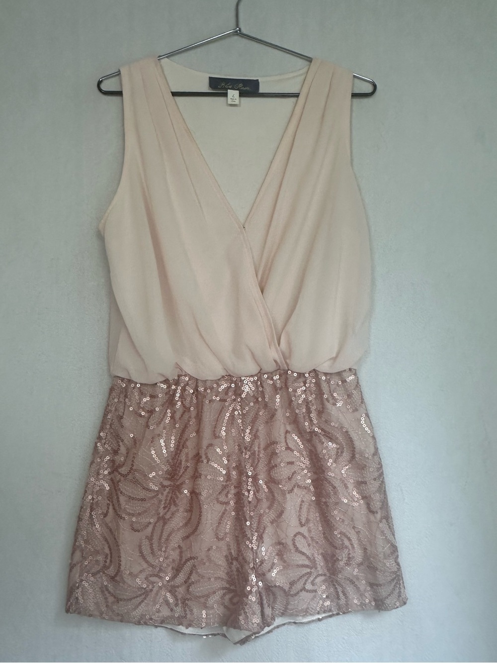 Blue Rain Sleeveless Rose Gold Sequin Romper Dress Sz L